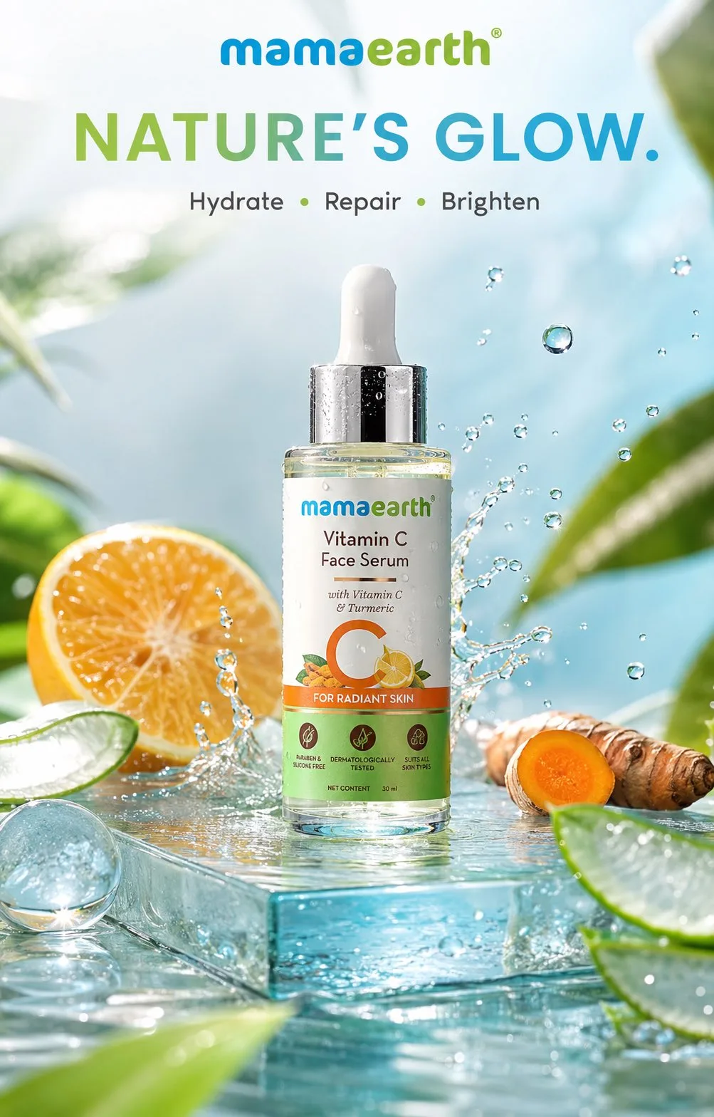 Mamaearth serum premium skincare product shoot — Sonra