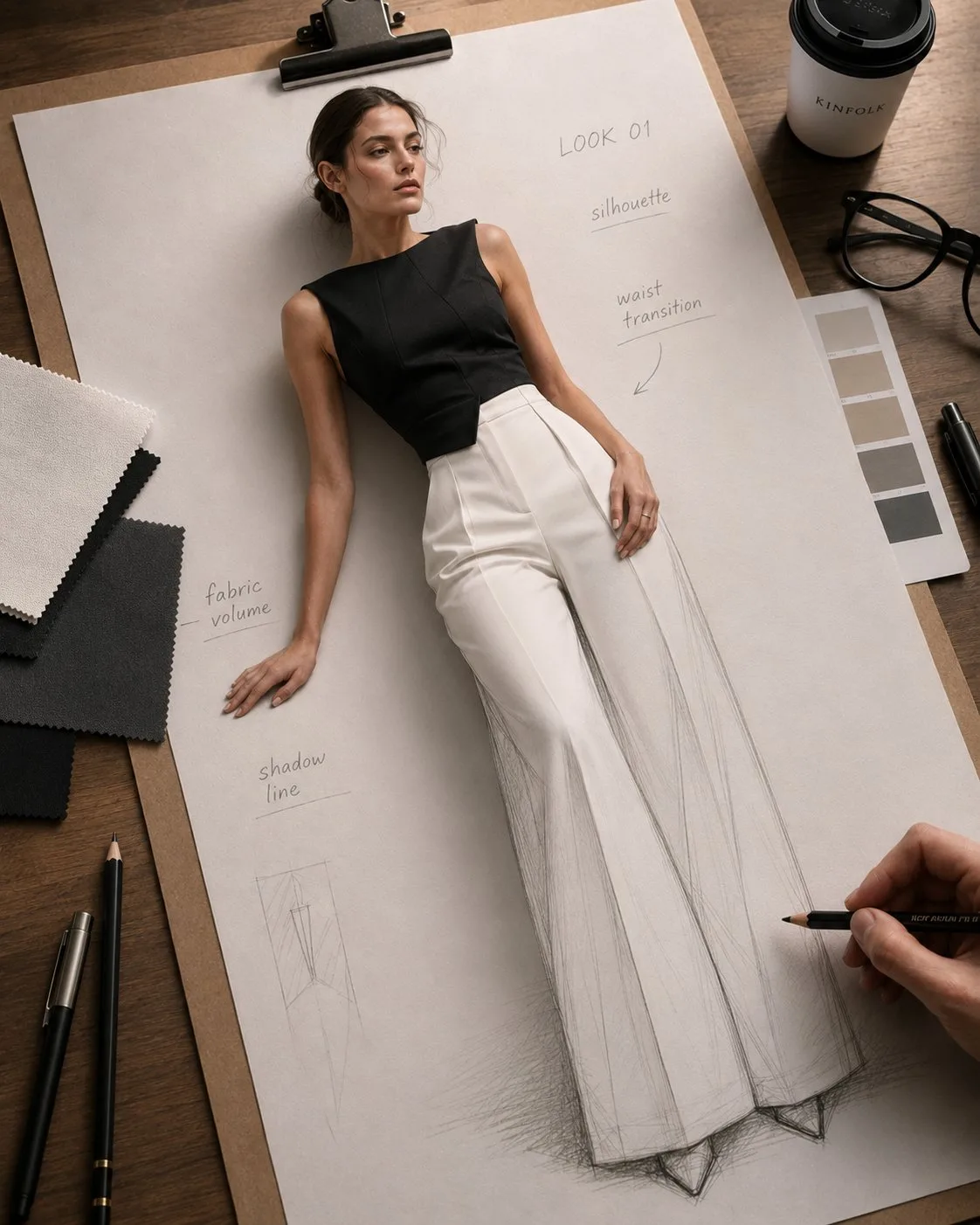 Fashion design sketch model hybrid — Sonra