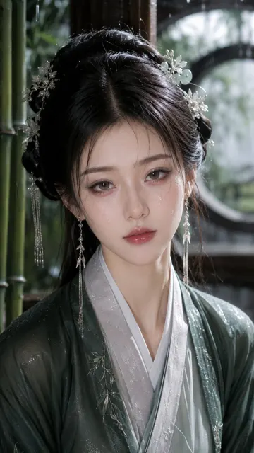 Ancient style jiangnan lady rainy night makeup close up