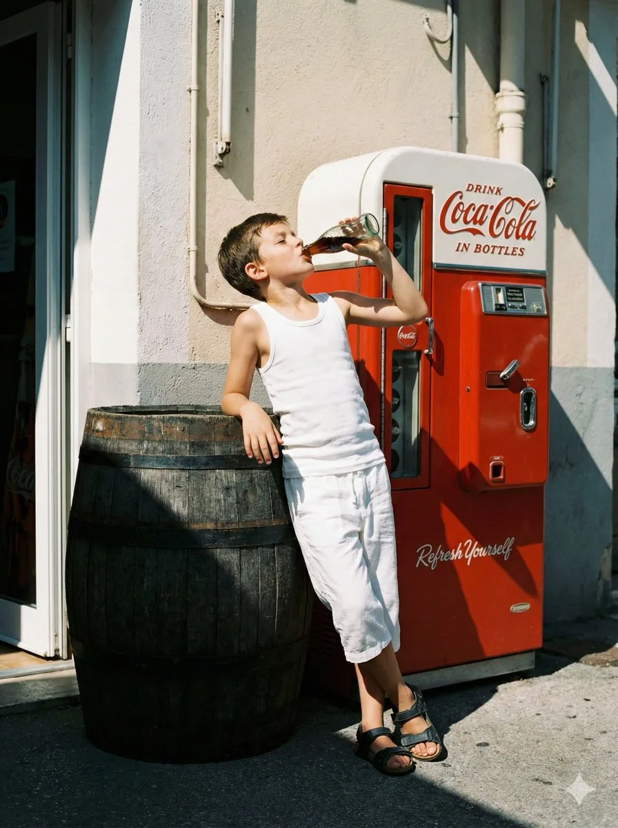 Summer vintage light drinking boy — After