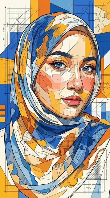 Ultra detailed geometric mosaic cubist portrait