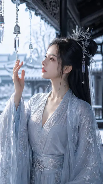 Oriental xianxia cold female portrait snowy eaves