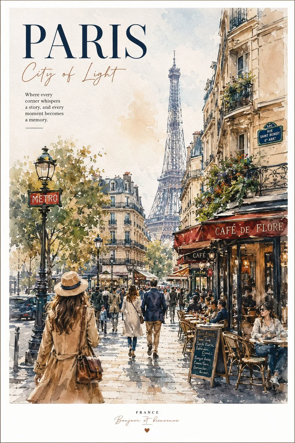 Vintage watercolor paris kyoto travel posters — After
