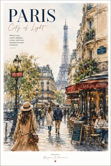 Vintage watercolor paris kyoto travel posters