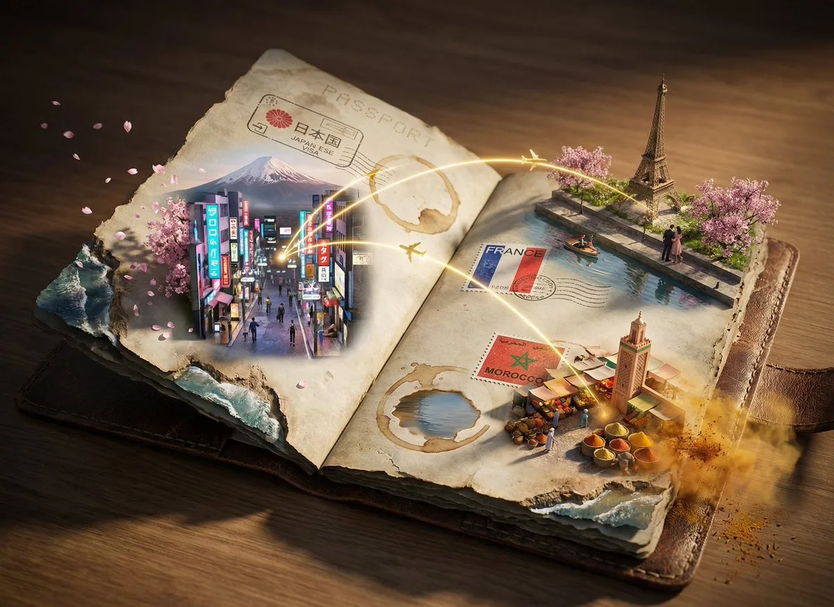 Passport stamps 3d city wonder — Sonra