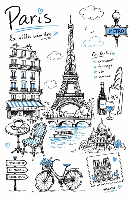 Editorial travel illustration hand drawn doodle