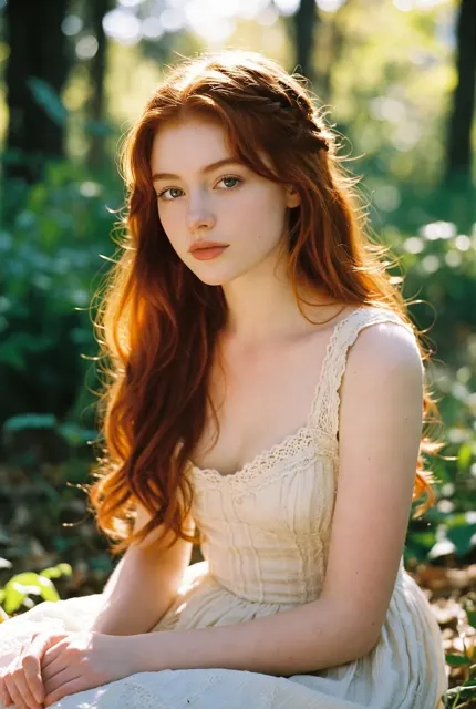 Golden sunlit forest redhead