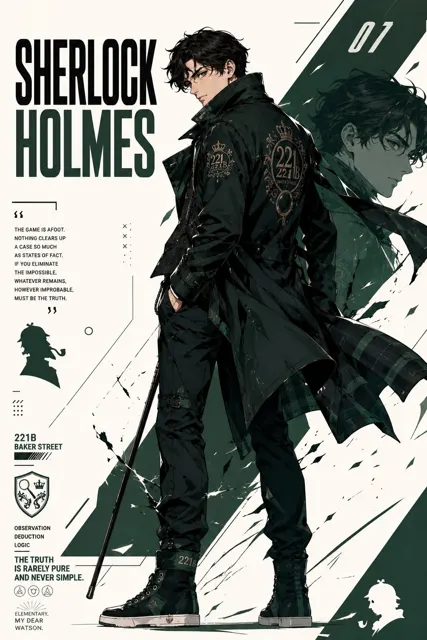 Sherlock holmes jack sparrow futuristic streetwear anime poster