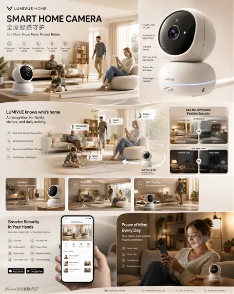 Lumivue smart home camera ecommerce detail page poster