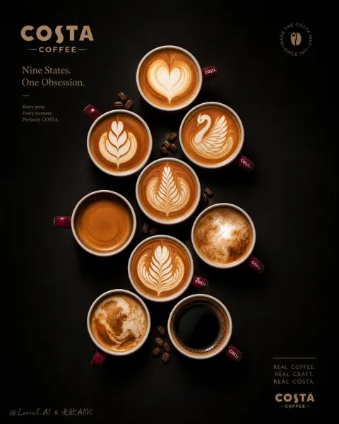 Costa ultra premium nine states coffee poster prompt