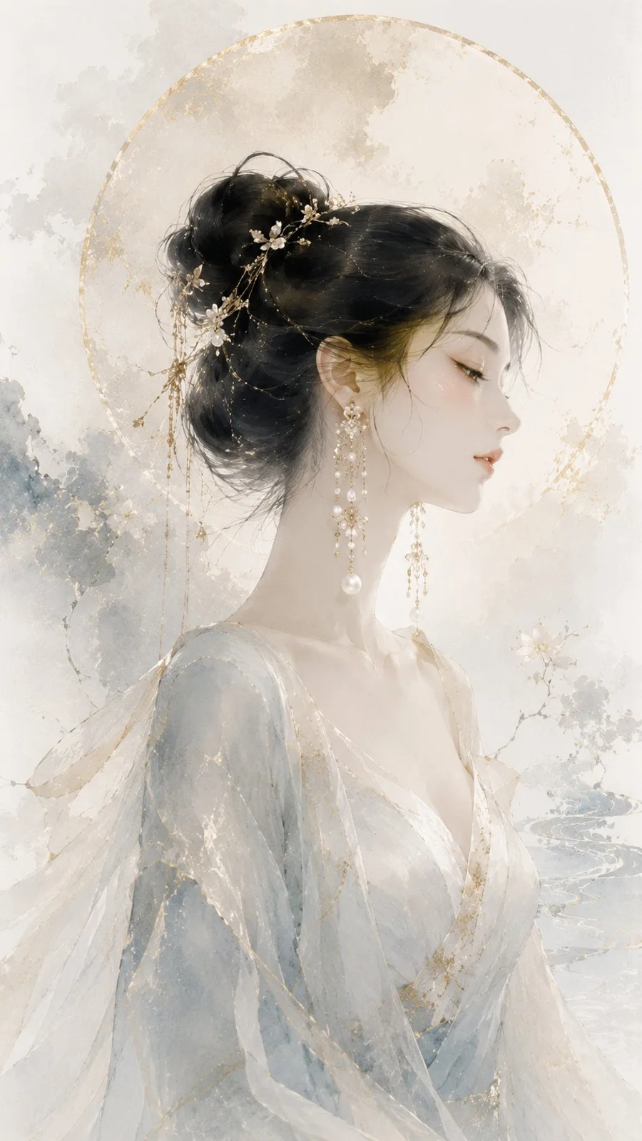Oriental ink wash luxury jewelry visual poster prompt — After
