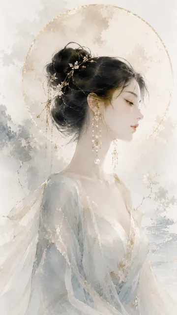 Oriental ink wash luxury jewelry visual poster prompt