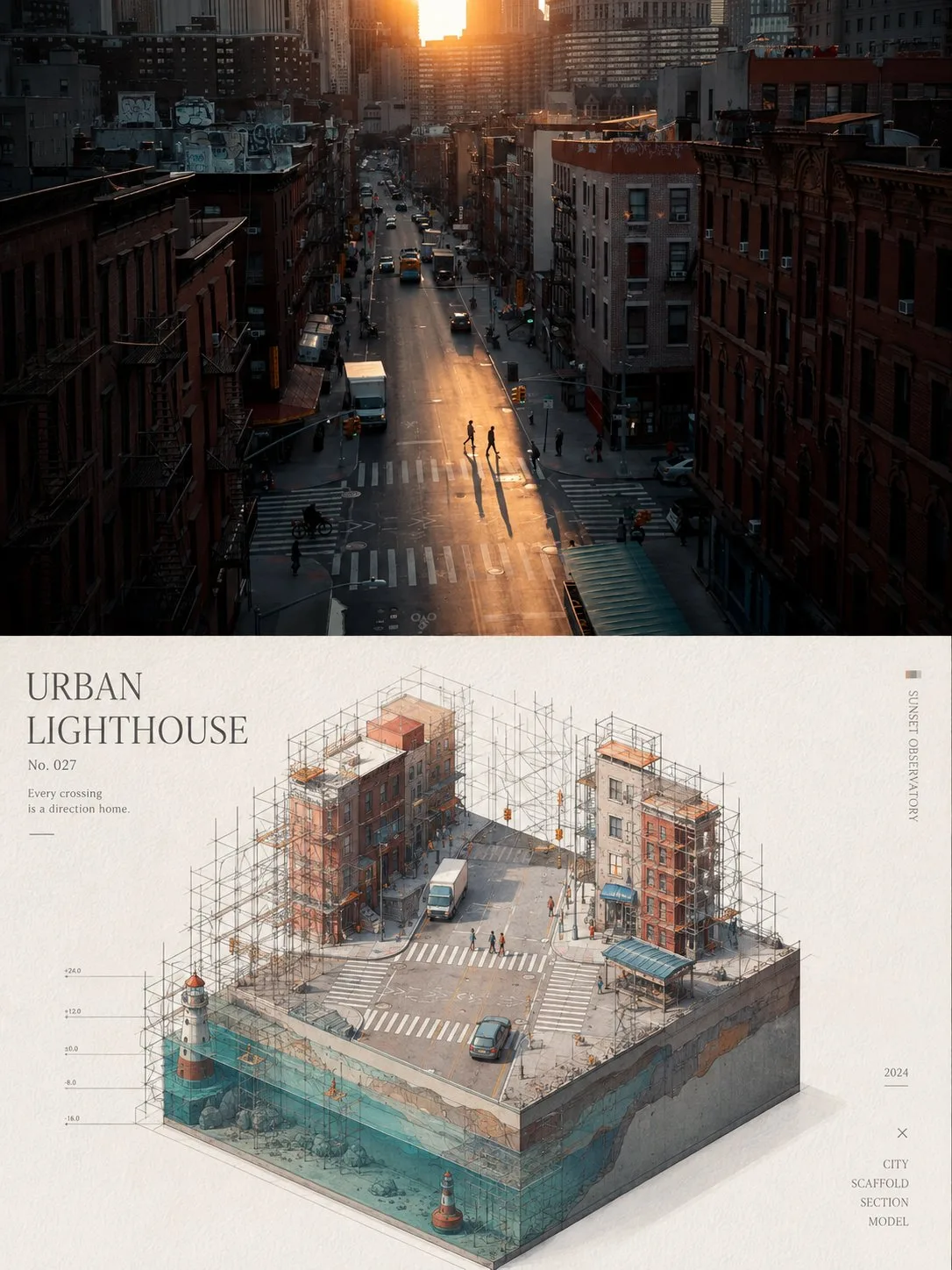 Minimalist 3d miniature architectural scaffolding poster — After