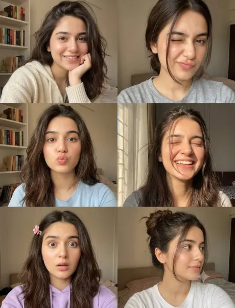 Young woman photo collage candid expressions