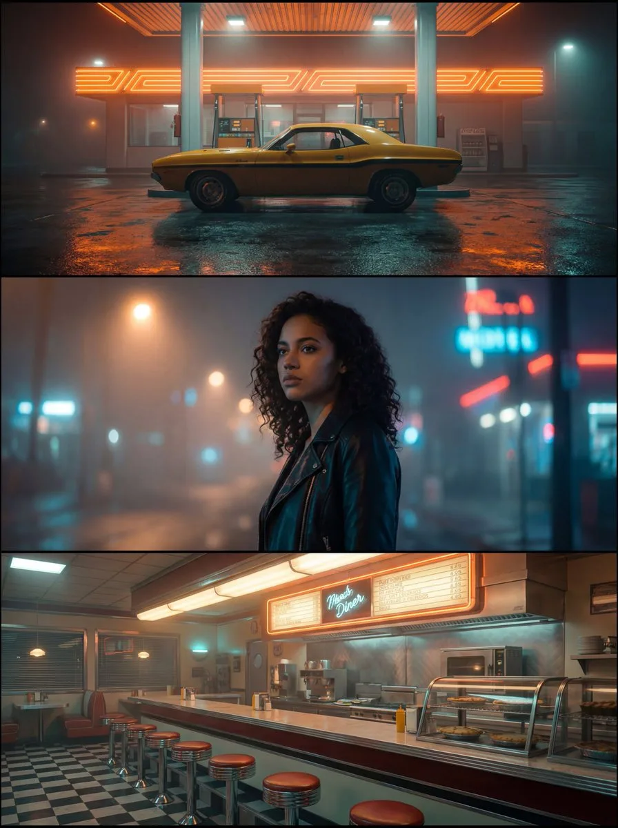 Synthwave muscle car diner girl — After