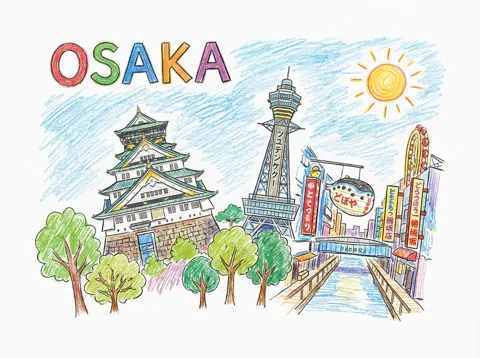 Colorful crayon city illustration