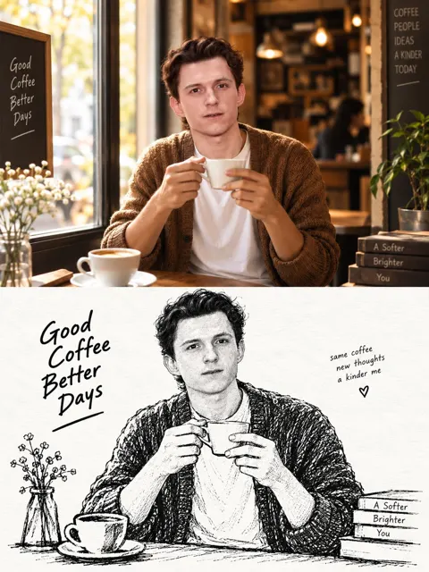 Coffee portrait and couple street sketch poster