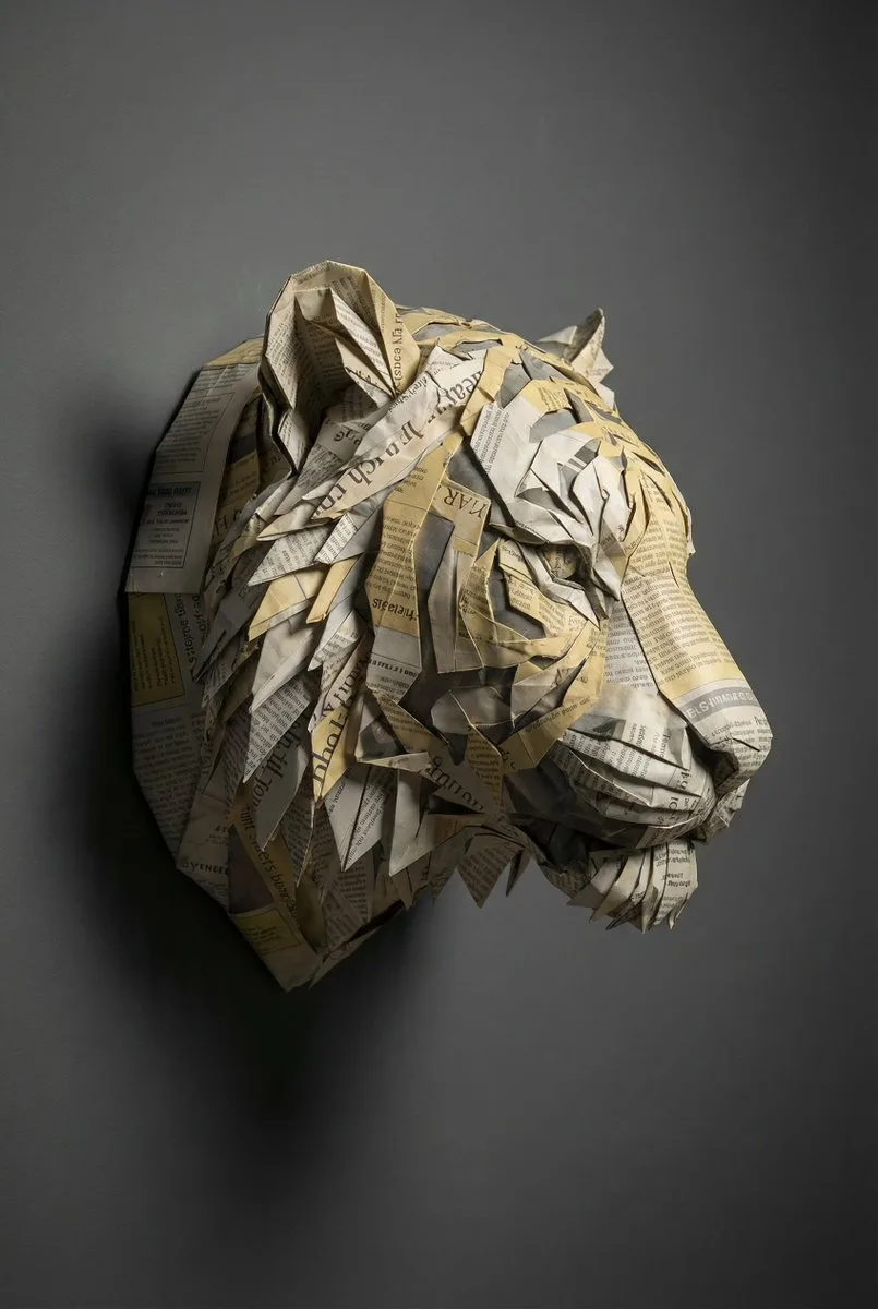 Layered newspaper einstein sculpture — After