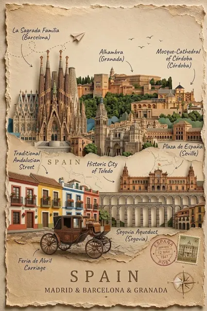 Vintage 3d paper cut travel poster