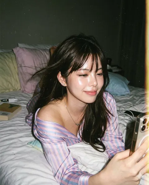 90s disposable camera bed selfie candid snapshot