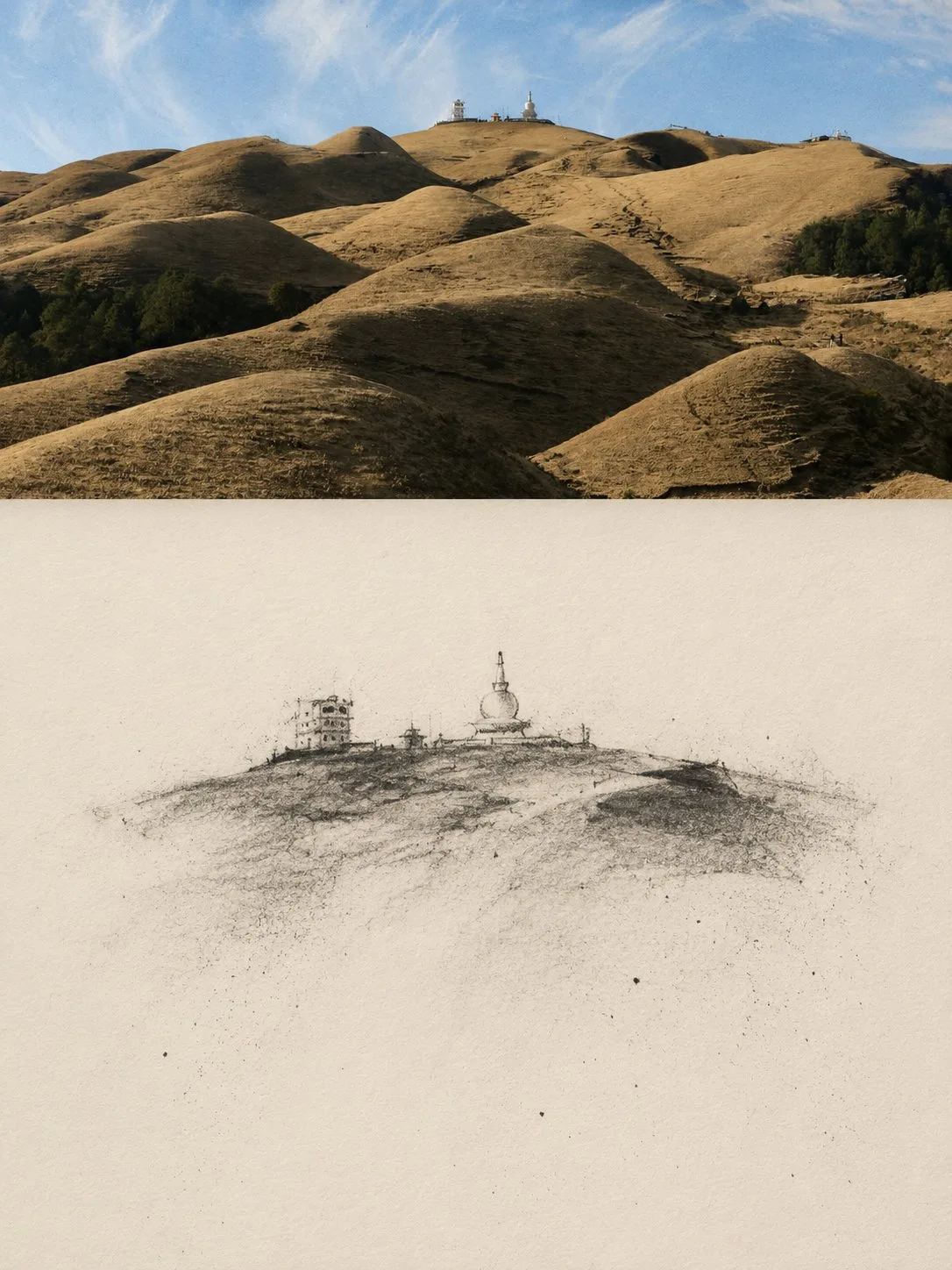 Charcoal vanishing travel sketch study — After