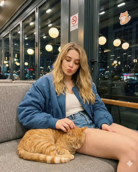 Night cafe blonde petting cat