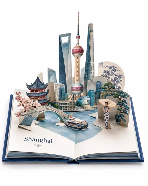 Luxury travel destination pop up book prompt