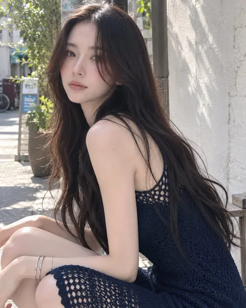 Midnight blue openwork knit dress outfit