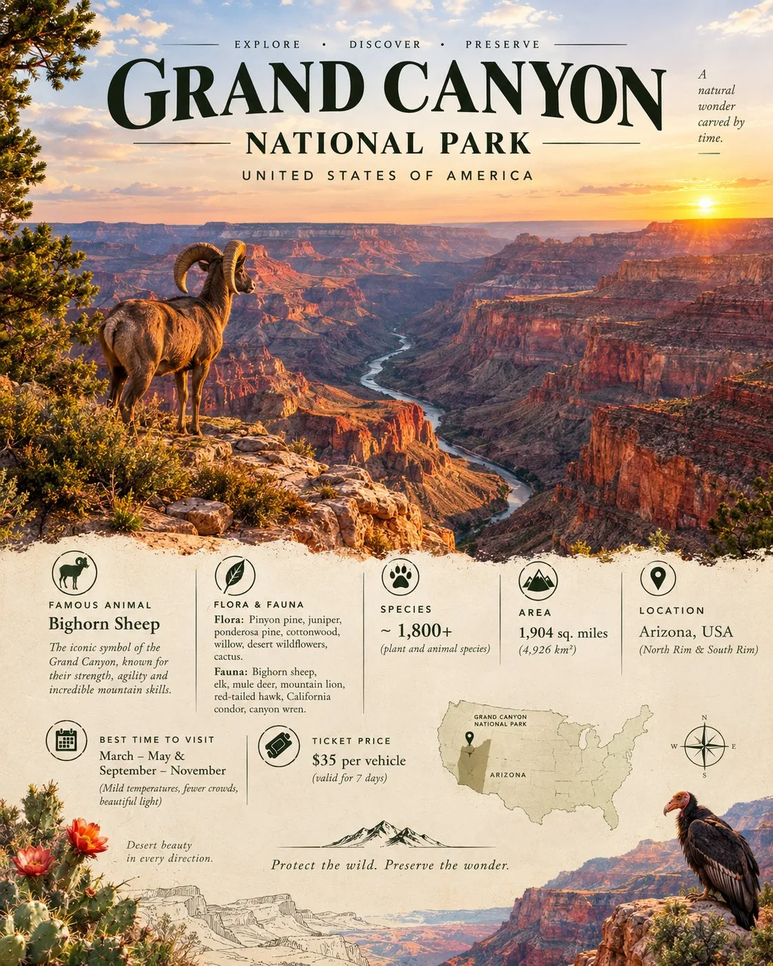 Cinematic national park travel infographic poster — After