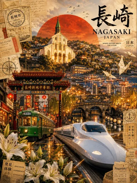 Nagasaki japan vintage modern travel poster