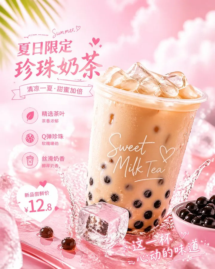 Pink girly bubble tea ad — After