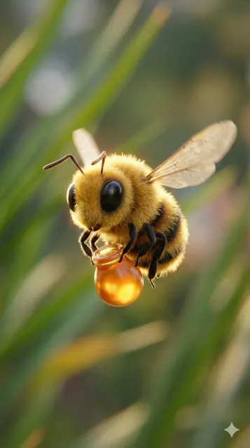 Fuzzy bee with honey
