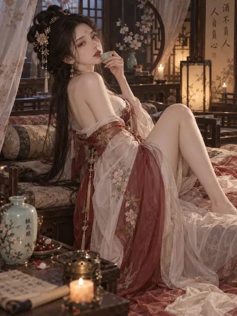 Improved ruqun drinking by the daybed lazy and affectionate