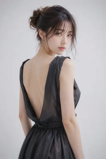 Minimalist black dress east asian woman portrait