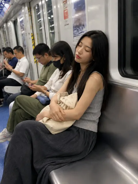 Asian woman subway commute candid photo