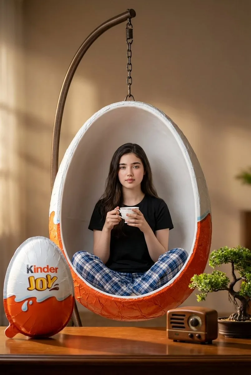 Cozy afternoon in giant kinder egg — After