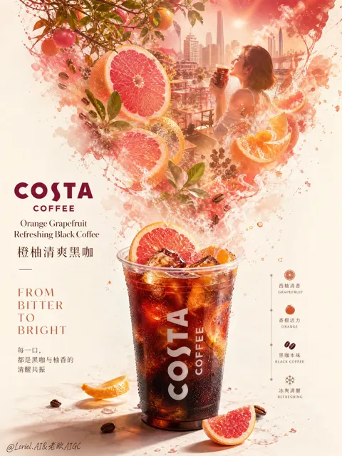 Costa coffee orange grapefruit refreshing black coffee poster