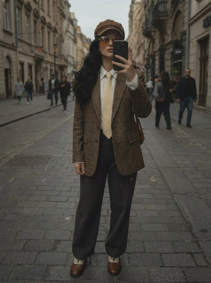Autumn film street fashion portrait — Sonra