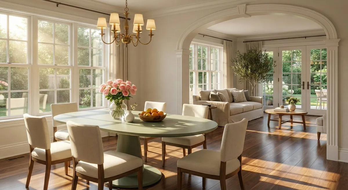 Sunlit archway elegant dining — Sonra