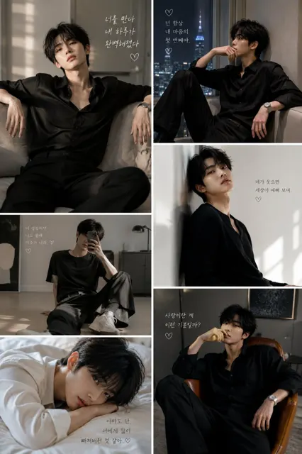 Cinematic korean fashion editorial 6 panel collage