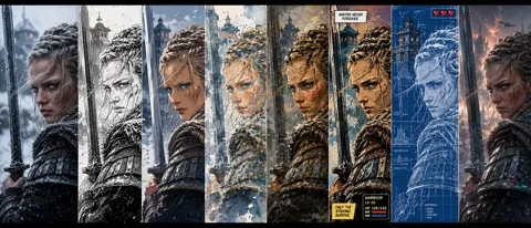 Multi style artistic universe rendering comparison