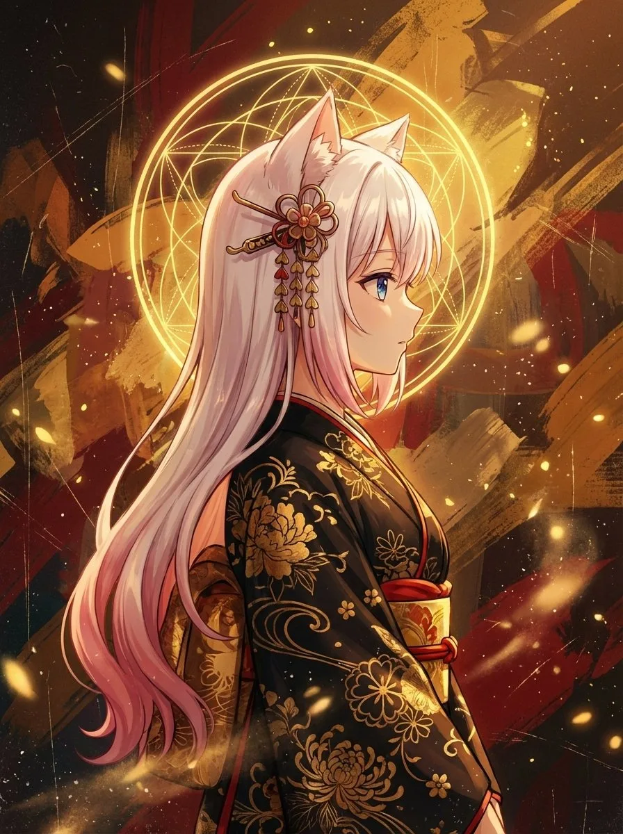 Black gold kimono sacred halo — Sonra