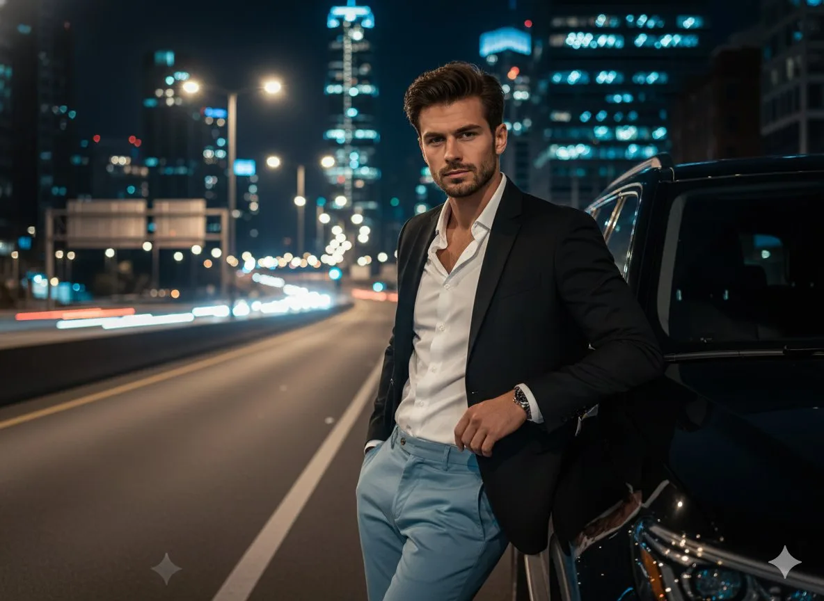 Neon city luxury car suit model — After