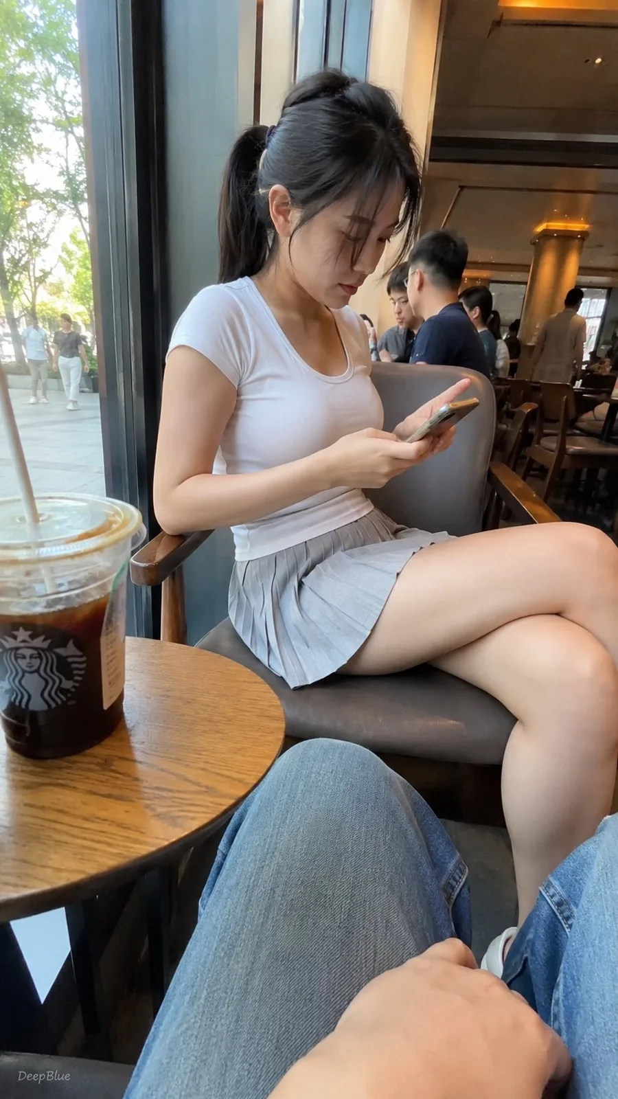 Realistic iphone video frame cafe pov — After