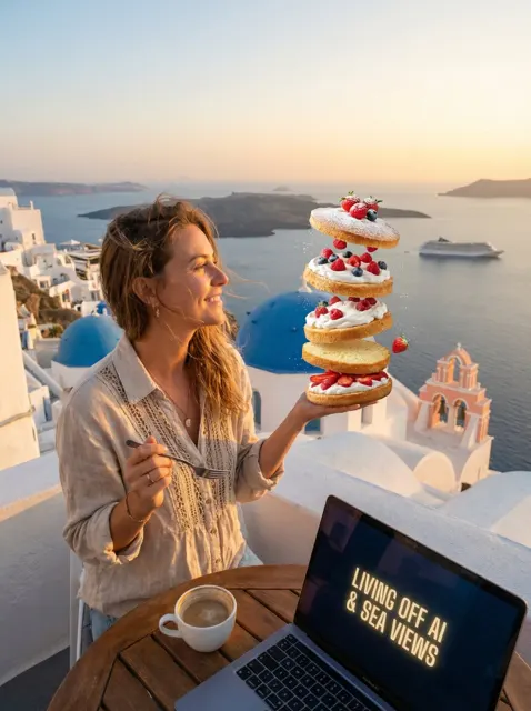 Santorini sunset floating cake