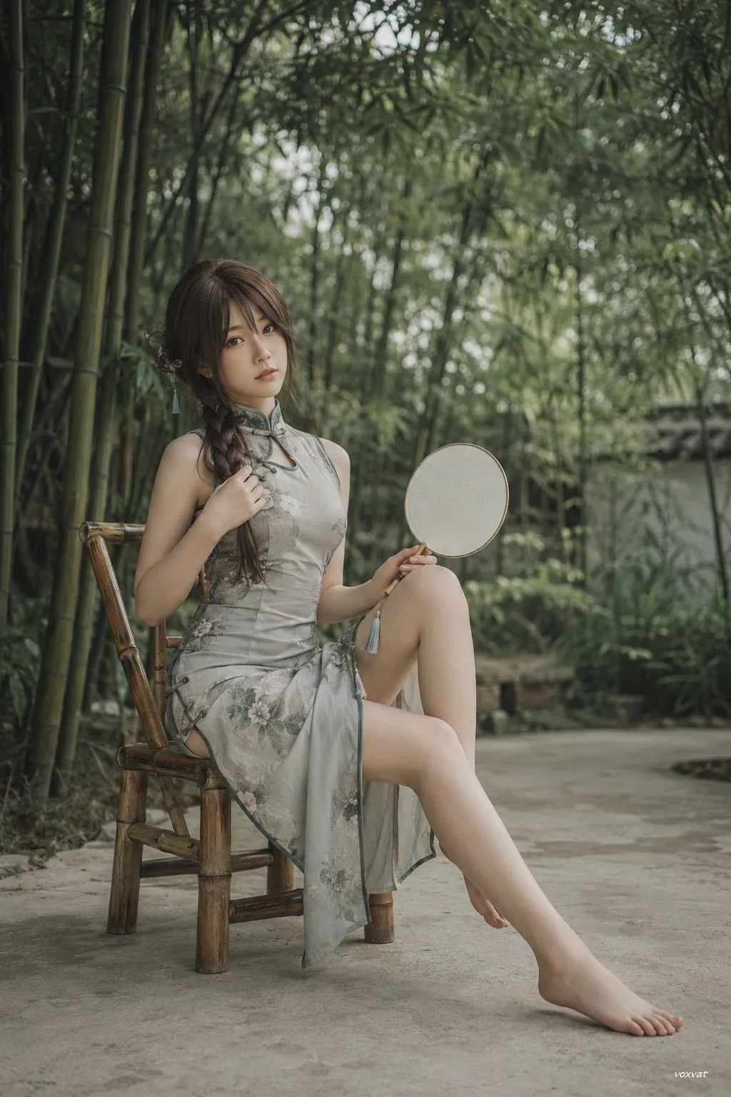 Bamboo forest qipao summer cool portrait — After