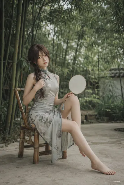 Bamboo forest qipao summer cool portrait