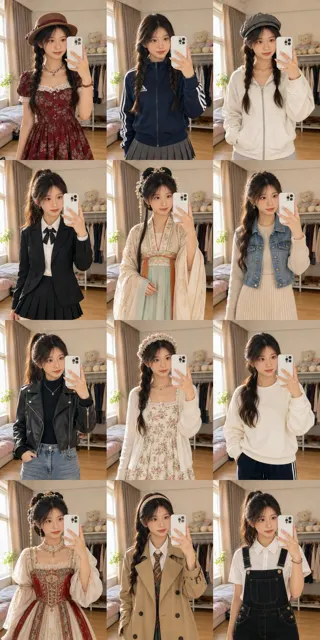 12 panel mirror selfie outfit collage