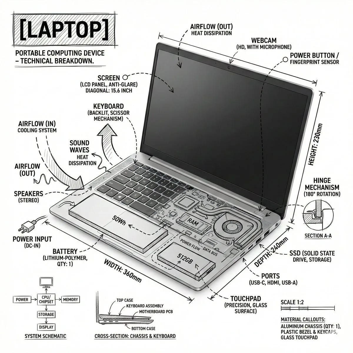 Minimalist laptop explosion view — After