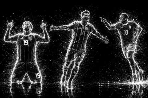 Futuristic glowing wireframe portrait effect